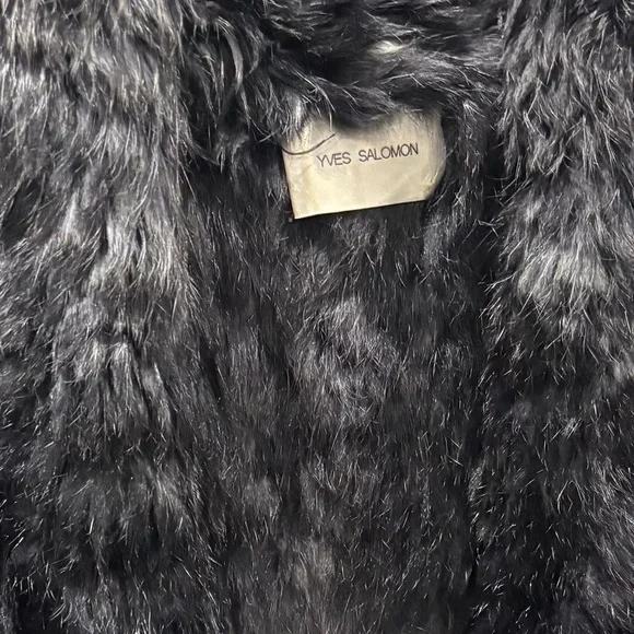 Yves Salomon Genuine Rabbit Fur Vest Asymmetrical Black Grey Ombre Size Small 36 - Picture 3 of 5